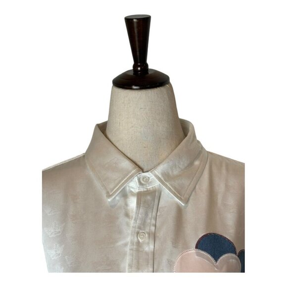 Boys Lie Shirt Women Medium White Satin Collared Button Down Bridezilla Top NWOT - Picture 4 of 14